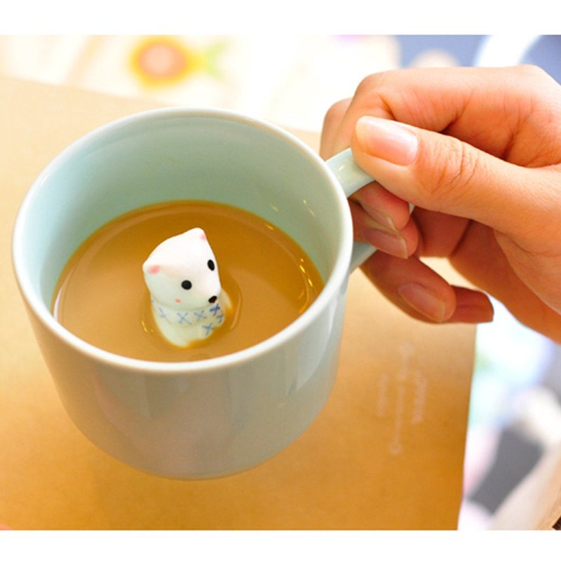 ZaH 3D Coffee Mug Cute Animal Inside Cup Cartoon Ceramics Figurine Teacup for Boys Girls Kids - Party Office Morning Mugs for Tea Juice Milk Chocolate Cappuccino (8 oz Fortune Cat) - Image 4